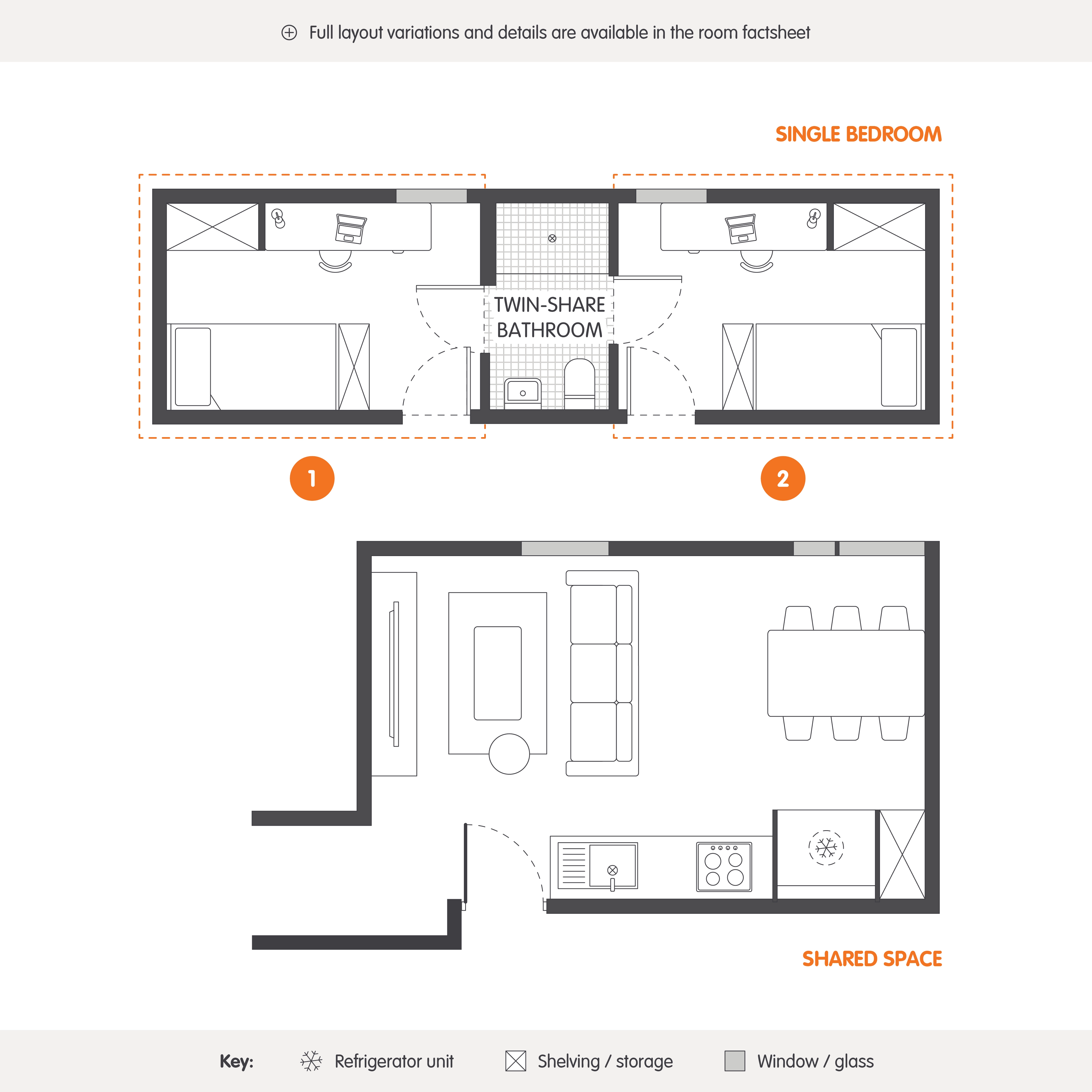 Single Bedroom – Share Bathroom - 3