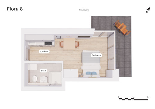 Fully furnished studio apartment with terrace