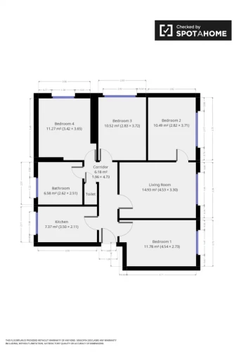 Room in a shared 4-bedroom apartment for rent in Floréal-Allende-Mutuelle - Floorplans