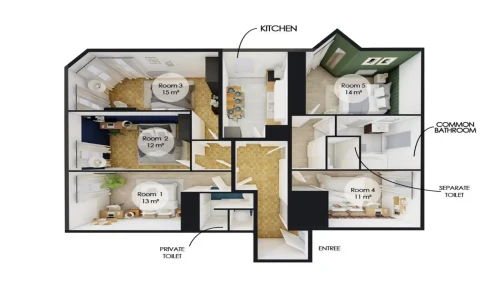 Room in a shared 5-bedroom apartment for rent in Suresnes, all bills included. - Floorplans