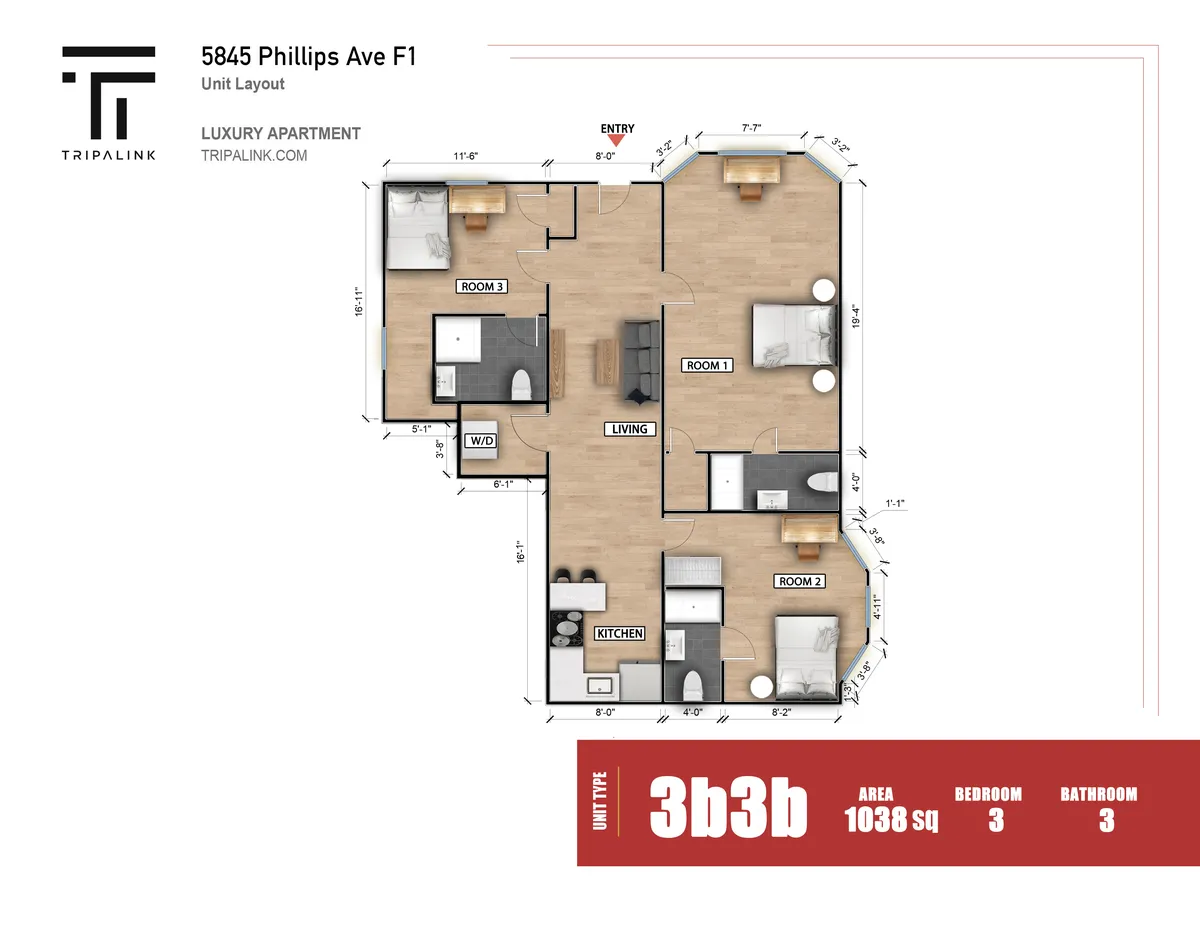 3 Beds 3 Baths - 5845 Phillips Ave - Gallery - 1