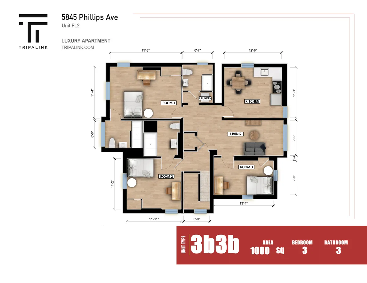 3 Beds 3 Baths - 5845 Phillips Ave - Gallery - 2
