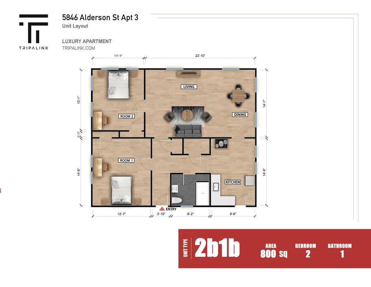 2 Beds 1 Bath - 5846-5850 Alderson St - Gallery - 1
