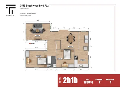  2 Beds 1 Bath (FL2)  -  3555 Beechwood Blvd  - Gallery -  8