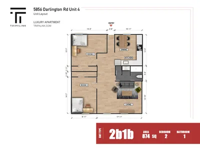 2 Beds 1 Bath - 5856 Darlington Rd - Gallery - 2