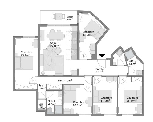 Asnières Zola 4 - Private Room (5) - Floorplans