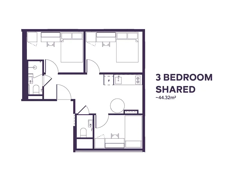 3 Bedroom Shared Apartment - Yugo Perth University Campus - Gallery - 6