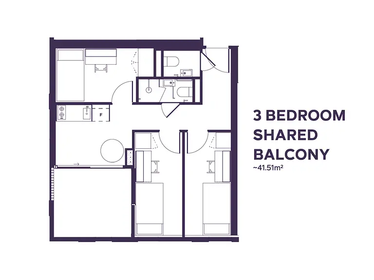 3 Bedroom Shared (Balcony) Apartment - Yugo Perth University Campus - Gallery - 6