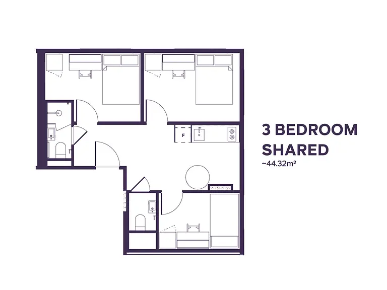 3 Bedroom Shared (Double) Apartment - Yugo Perth University Campus - Gallery - 2