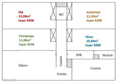 88m² Private room in a flatshare for 4 people - Floorplans