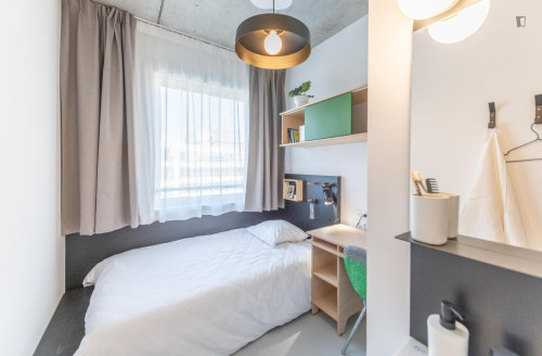 Cozy single bedroom in a shared flat in a residence, in Noisy-le-Grand