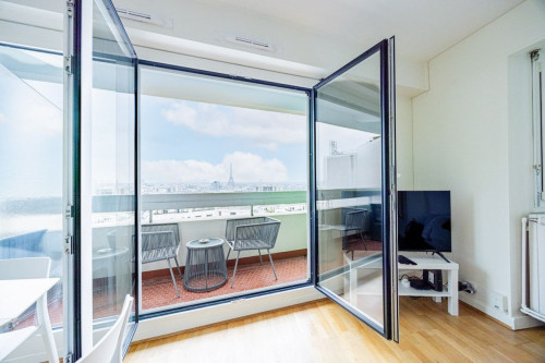 Sunny Studio with Balcony and Eiffel Tower Views