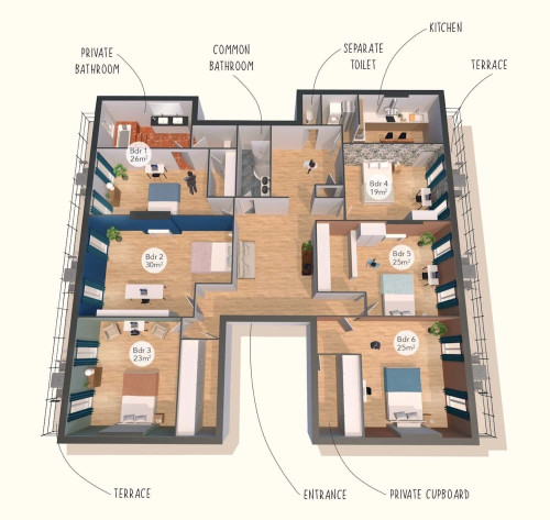 Large quiet bedroom - 25m² - MA13 - Floorplans