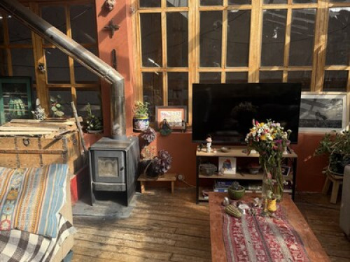 Cozy sunlit wooden chalet with plen