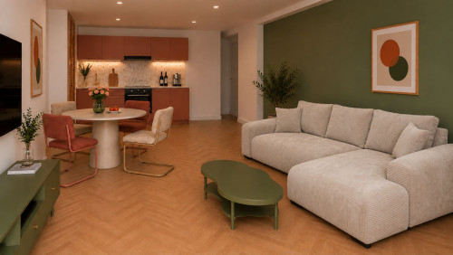 Furnished one bedroom apartment with separate bedroom