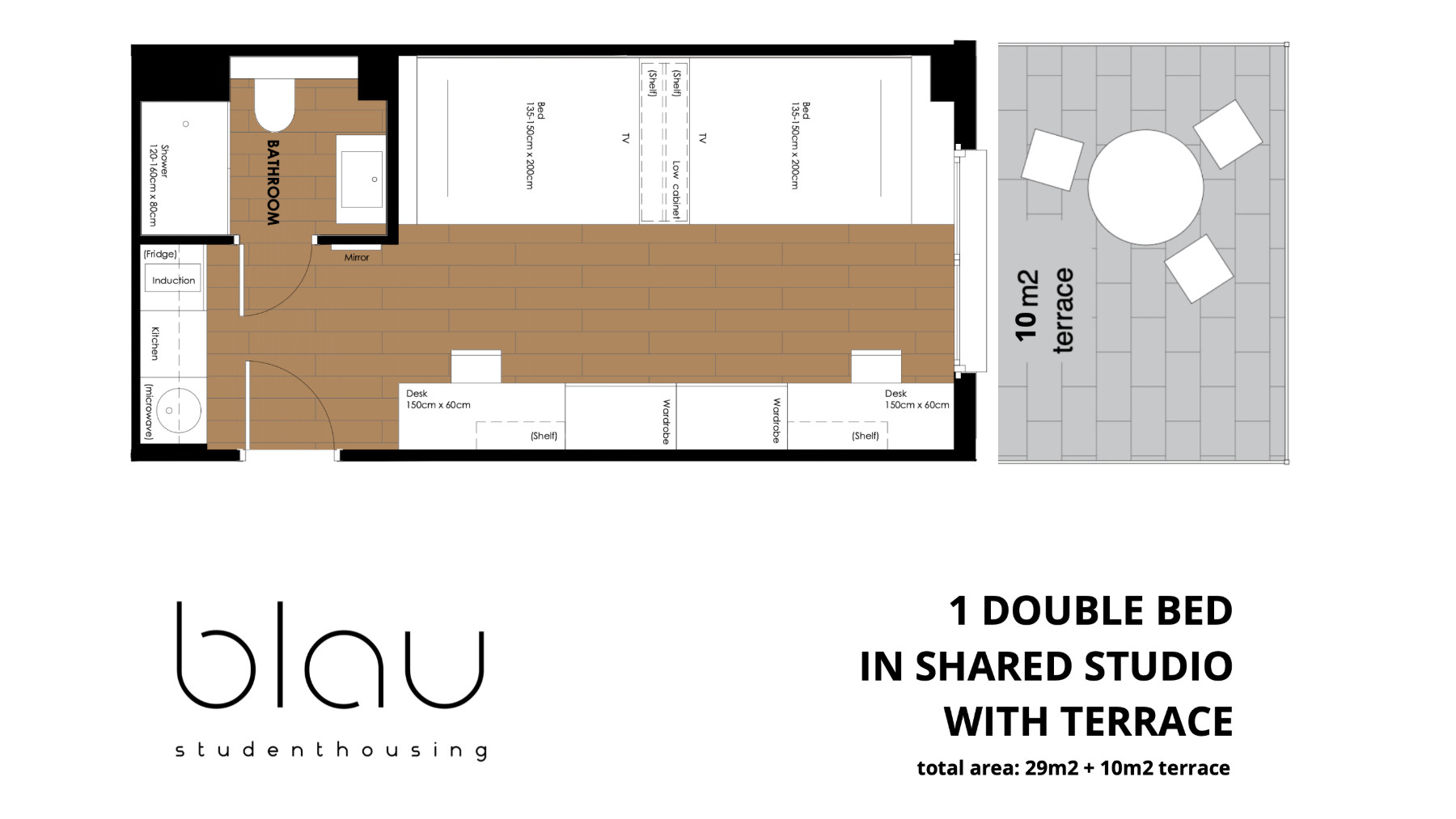 Double Bed In Shared Studio With Terrace - 7