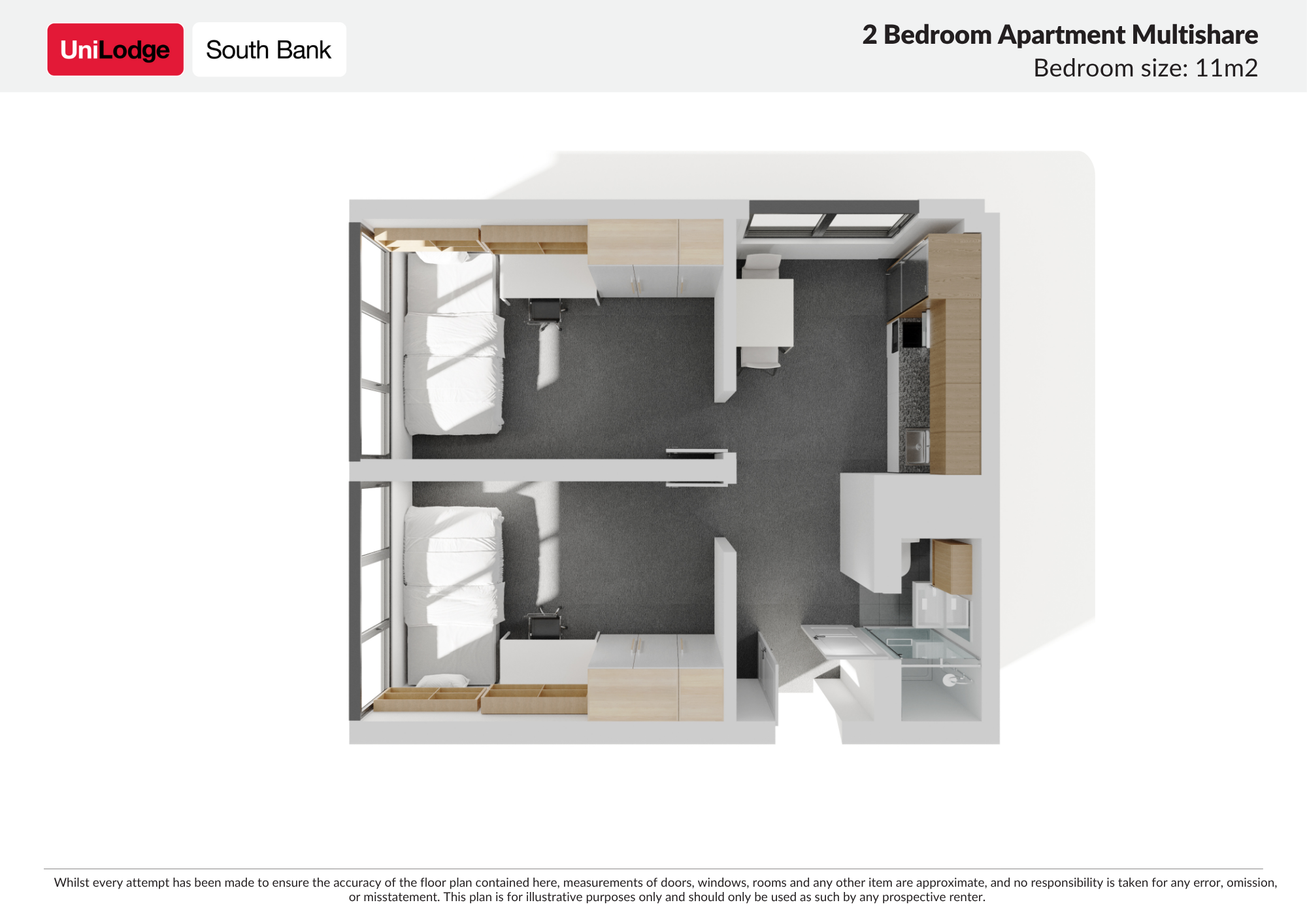 2 Bedroom Multi-Share Apartment - UniLodge South Bank - Gallery - 7