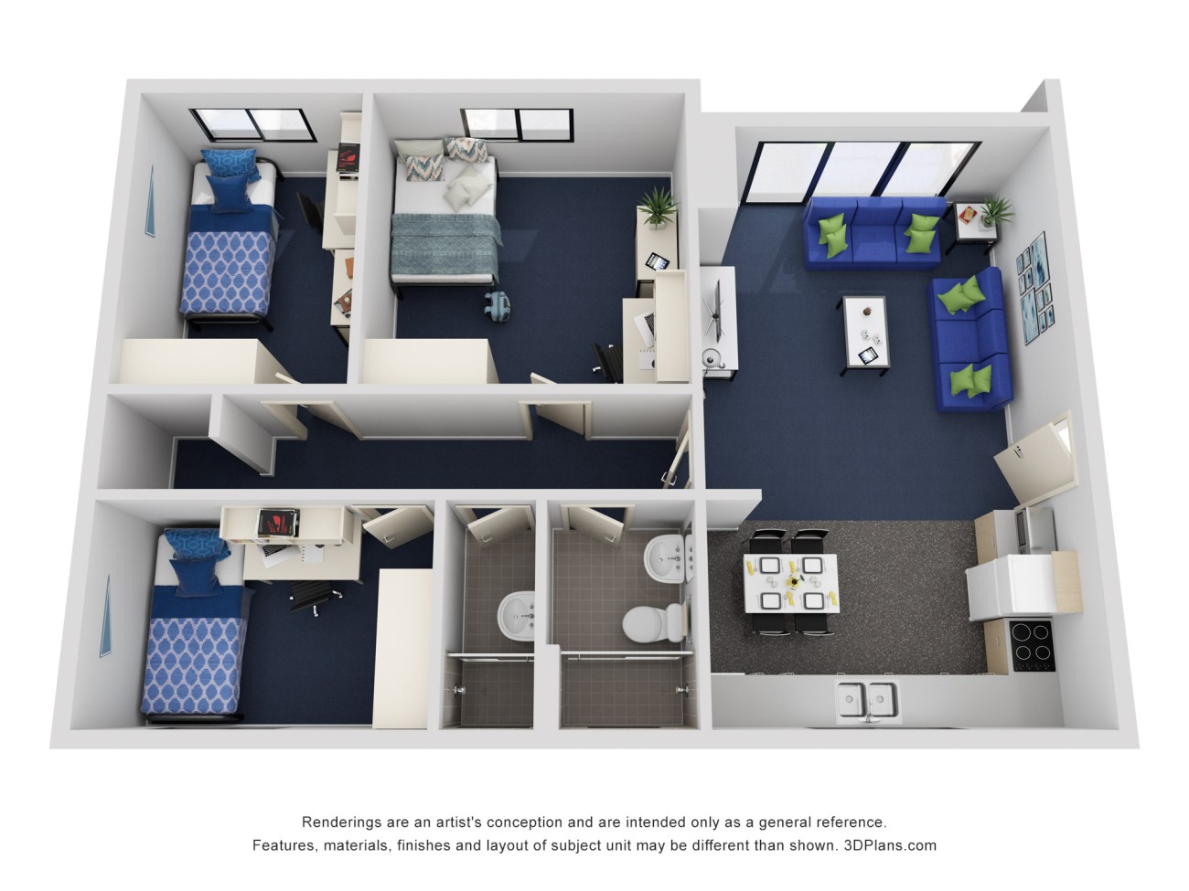 3 Bedroom Apartment South Double - Murdoch University Village - Gallery - 2