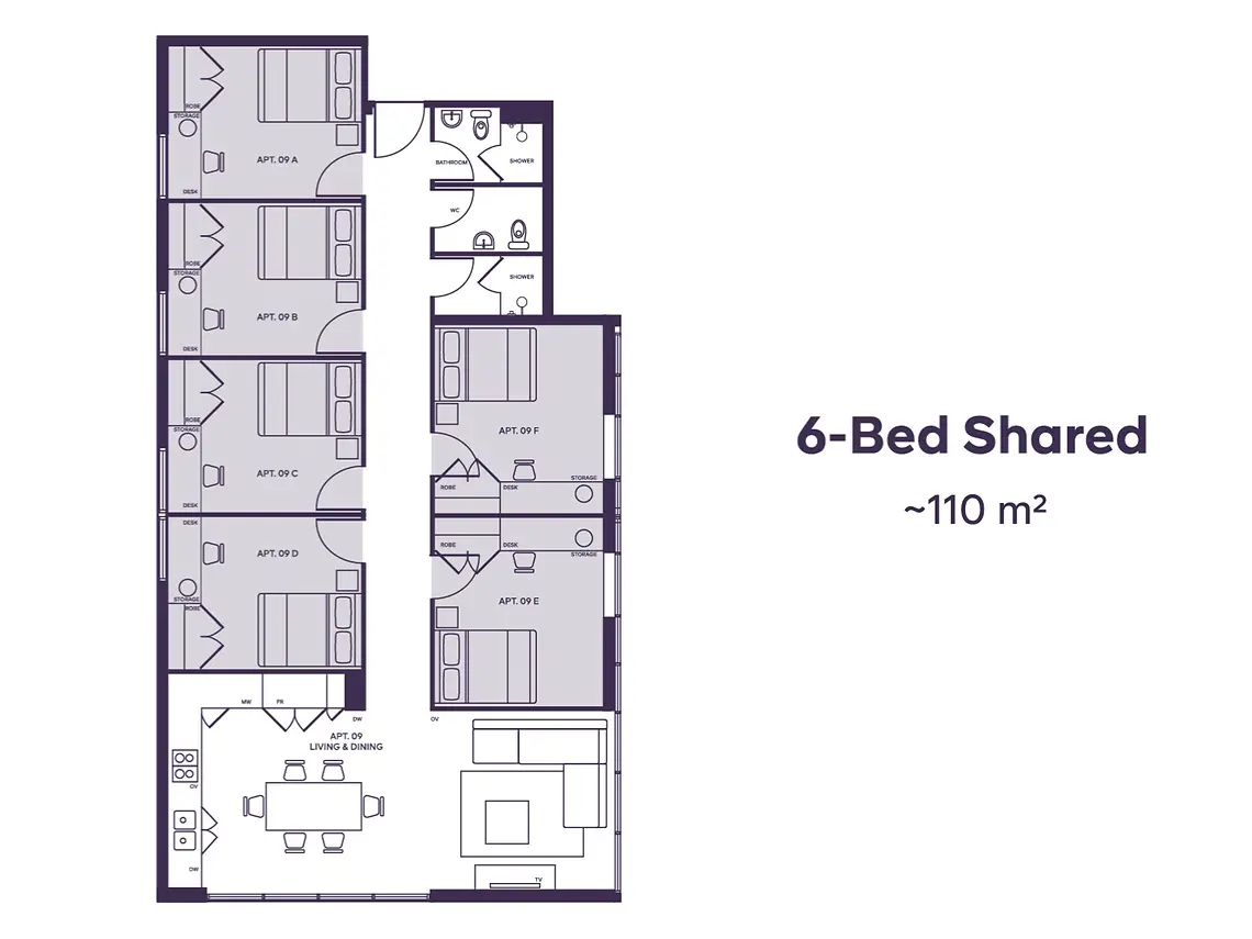 6 Bed Shared Apartment High Floor - 2