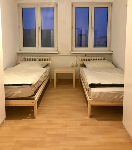 Bed in a cosy twin bedroom, in trendy Tiergarten district