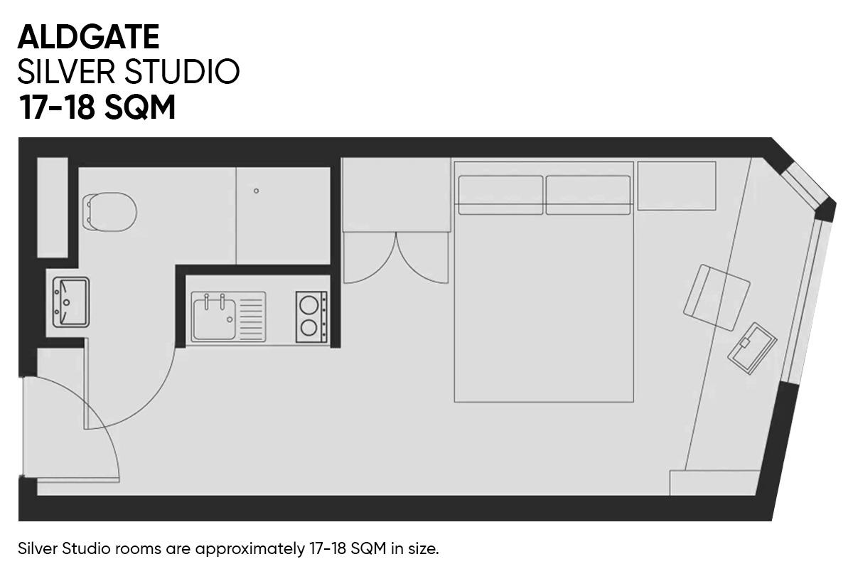  Silver Studio (Alternative Design) - Standard View | Lower Level  -  Aldgate Residence - Flexible Tenancies  - Gallery -  2